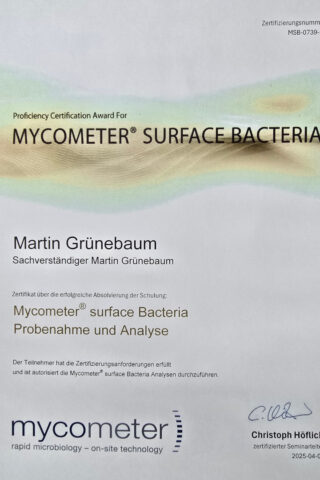 Zertifikat Mycometer Surface Bacteria