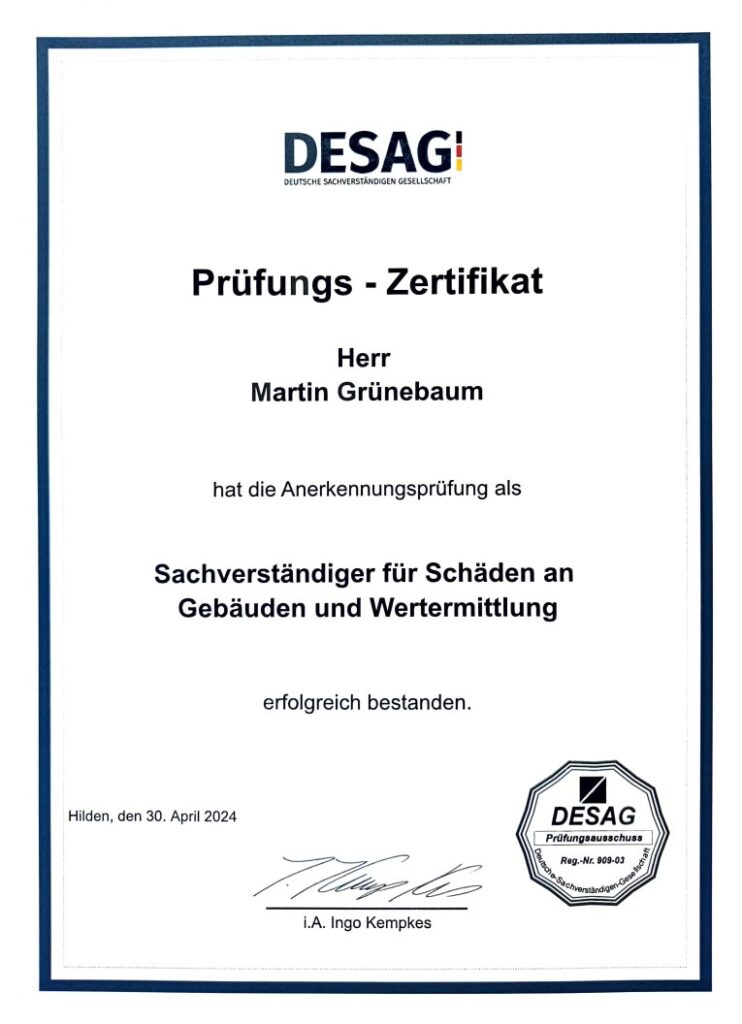 DESAG Pruefungszertifikat Sachverstaendiger 2024